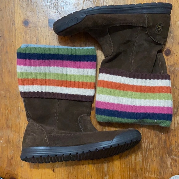 Coach Tatum brown suede / colorful knit sock boots (org $200) size 8